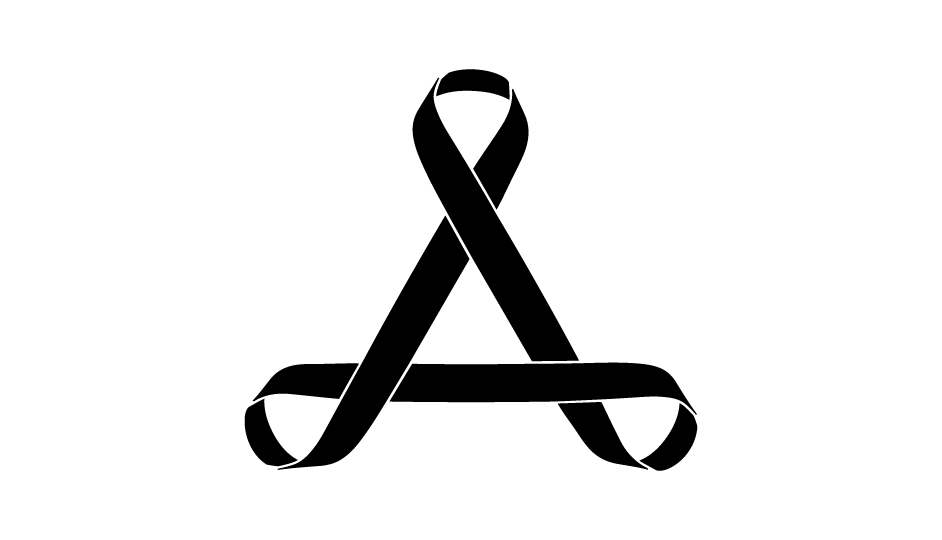 04. Tríada de lazos imbricados en composición esférica (negro sobre blanco).