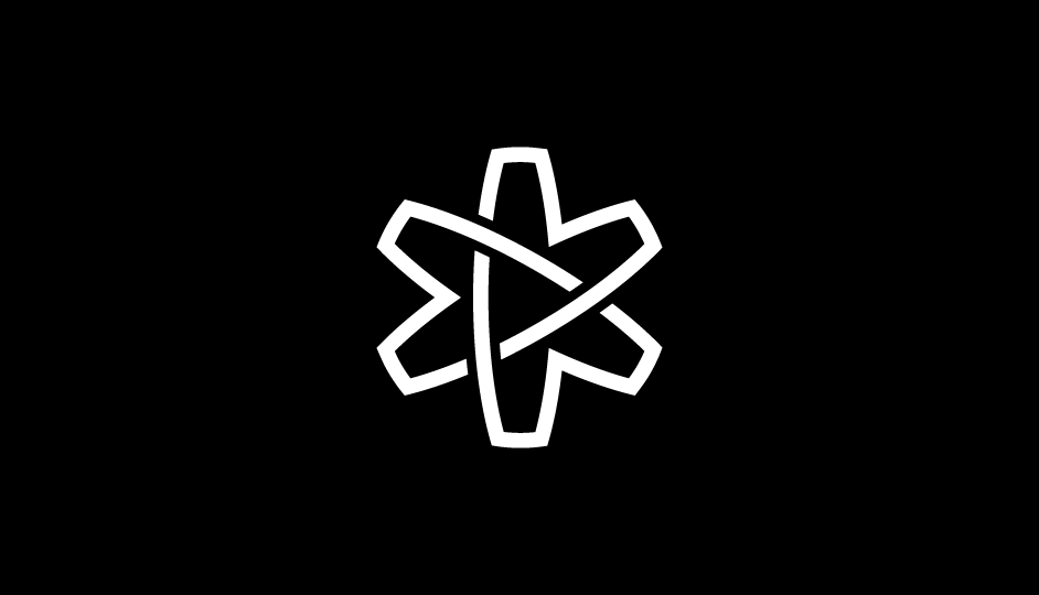 11. Asterisco (flor, átomo, lazos, estrella) en forma de cinta sinfín imbricada  (blanco sobre negro).