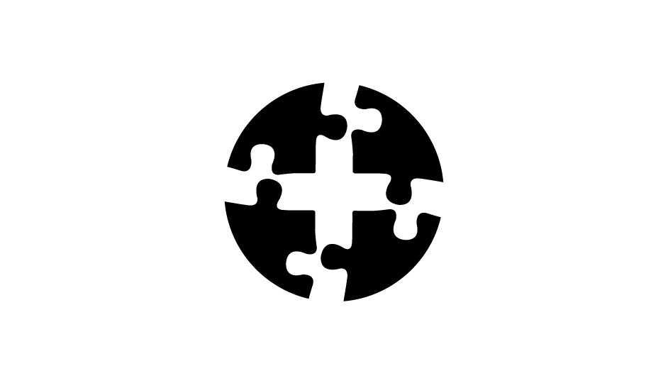 38. Esquema de la cruz médica compuesta sobre la organización de piezas de un rompecabezas (negro sobre blanco).