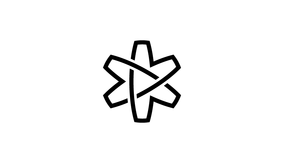 12. Asterisco (flor, átomo, lazos, estrella) en forma de cinta sinfín imbricada (negro sobre blanco).