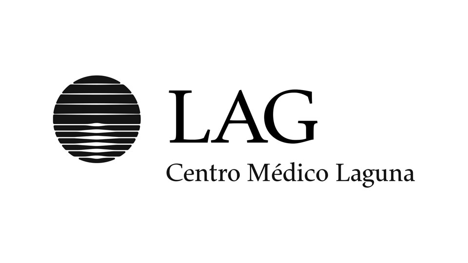 LAG · GSG · Centro Médico Laguna, Santo Tomé: marca en negro sobre blanco. LAG · GSG · Centro Médico Laguna, Santo Tomé: marca en negro sobre blanco.